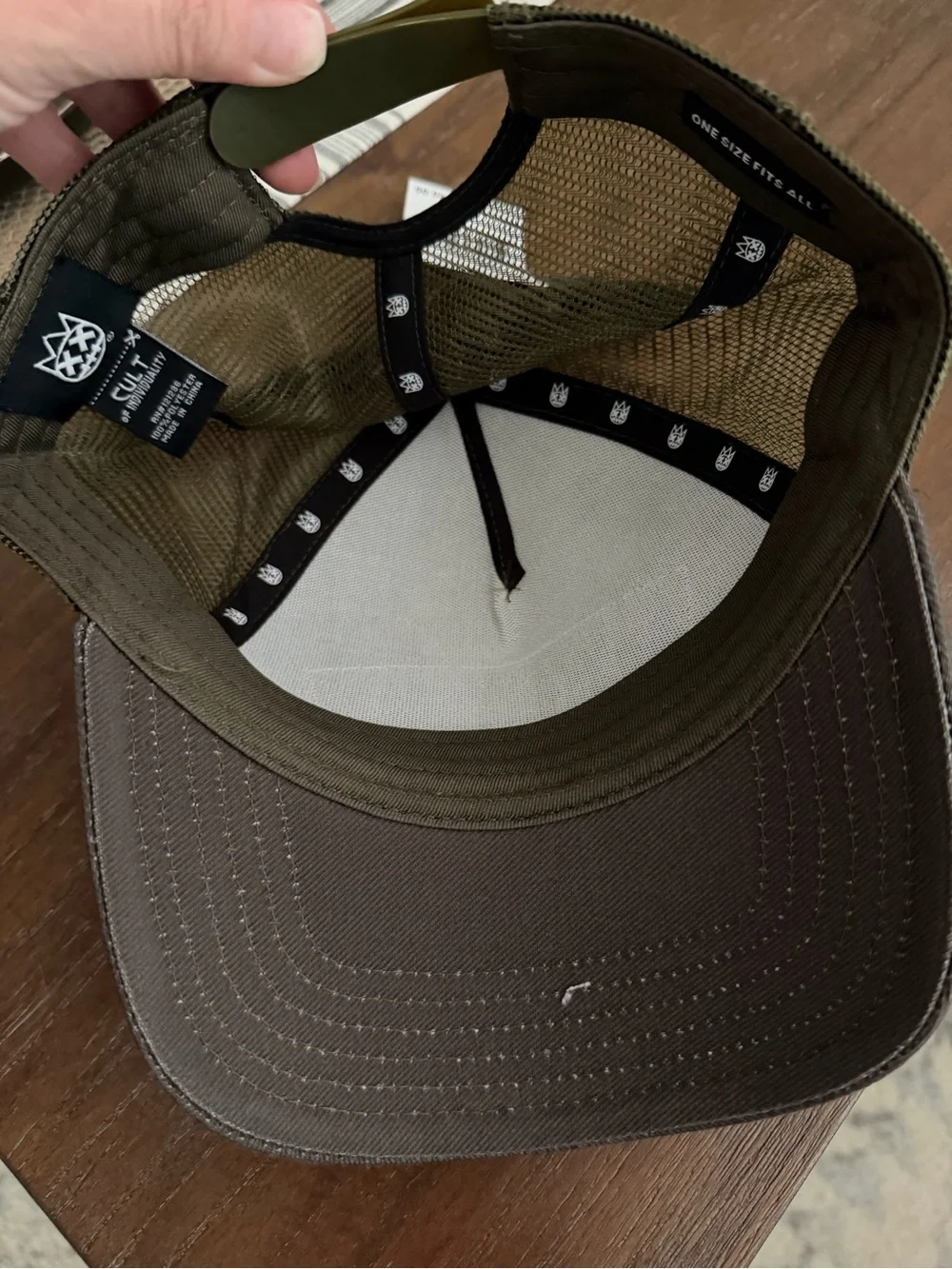 Cult of Individuality Olive Brown Trucker Hat with Neon Accent